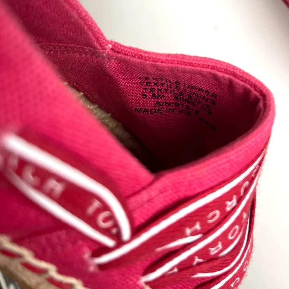 Tory Burch Grosgrains Crisscross Logo Ribbon Espadrilles Flats Red Size 5.5